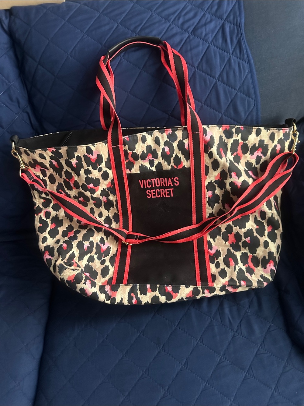 Victoria's Secret Leopard Print Tote with Pink and Black Accents Weekender Bag